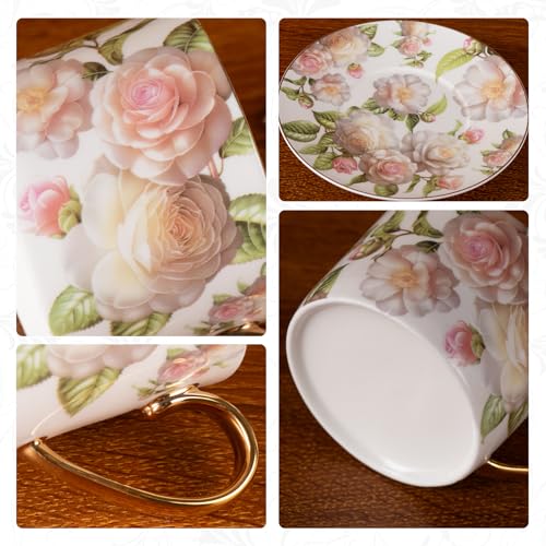 KAMMAK Tea Cups and Saucers Set of 2, Porcelain Coffee Cups, JBE027 | Stackable Espresso Mugs, Ceramic Demitasse for Coffee, Cappuccino, Latte, Americano, Tea - size: 8CZJBE027
