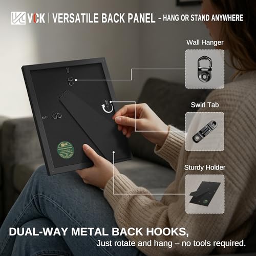 VCK 8x10 Picture Frame - 6 Pack, Black Wide Border Wood 10x8 Photo Frames, Multi-Directional Display Family Photos, Office Prints, Studio/Gallery, Tabletop & Wall Hanging - color: Black, size: 8 x 10