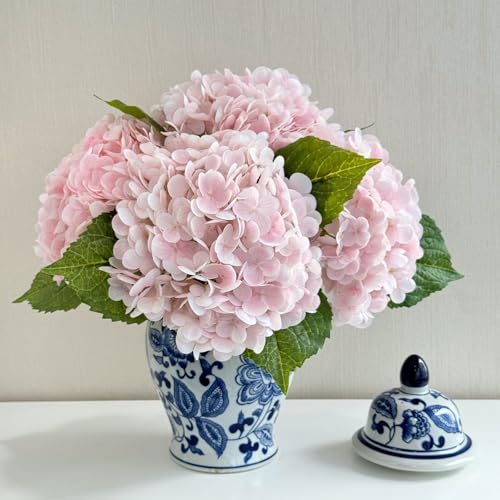 ZYTUYO Pink Hydrangea Artificial Flower 3 PCS 21in Real Touch Large Hand Feel Moisturizing Latex Flower Head with Long Stem for Wedding Decor Home Floral Arrangement Table Centerpieces | Realistic Latex Petals, Faux Hydrangea Silk Flowers for Home Decor,