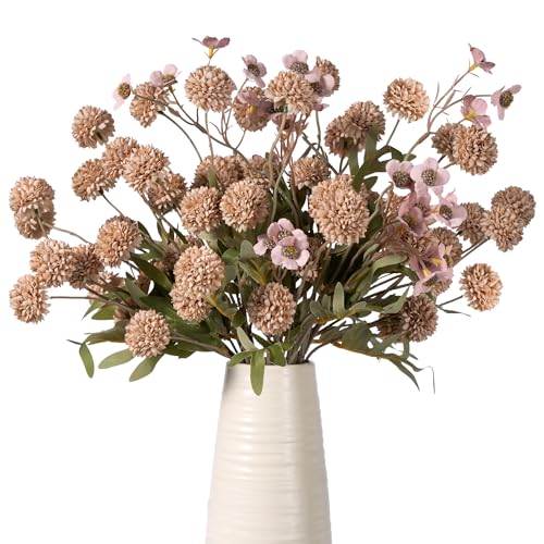 8PCS Fake Flowers Artificial Chrysanthemum Faux Mums Matching 2PCS Rose Red Daisy Faux Flowers for Vase Fall Long Stems Flower Silk Flower for Home Wedding Decoration,20.5In,No Vase,（Brown） - color: Brown+daisy