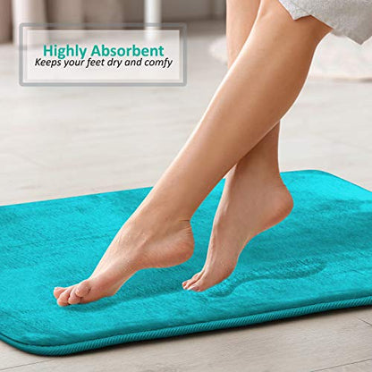 Clara Clark Bathroom Rugs, Ultra Soft Plush Bath Mat for Bathroom, Non-Slip, Velvet Memory Foam Bath Rugs, 20 x 32, Solid Teal Blue