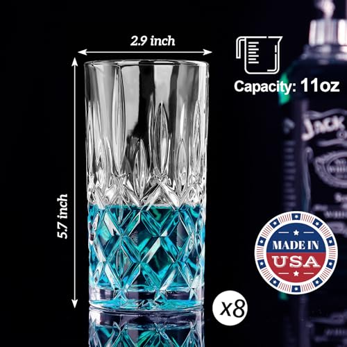 Crystal Highball Glasses, Set of 8 Glass Drinking Glasses, 11 oz Durable Drinkware Cups for Cocktails, Water, Juice, Beer, Wine-Special Edition Glassware Set, Dishware, Dishwasher Safe - style: Diamond Style