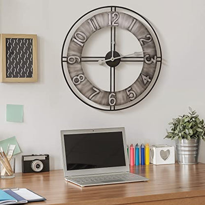 Sorbus Large Wall Clock, 24" Decorative for Kitchen, Bedrooms, Office, Analog Modern Farmhouse Style. Silent, Round Chunky Number, Home Decor, Quartz Battery Operated, Gray Metal