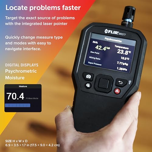 FLIR MR277 Moisture Meter, MSX IR Camera & Hygrometer for Building Inspection | 160x120 thermal, MSX, non-invasive sensor, building inspection, air leaks, insulation voids, documentation - style: MR277