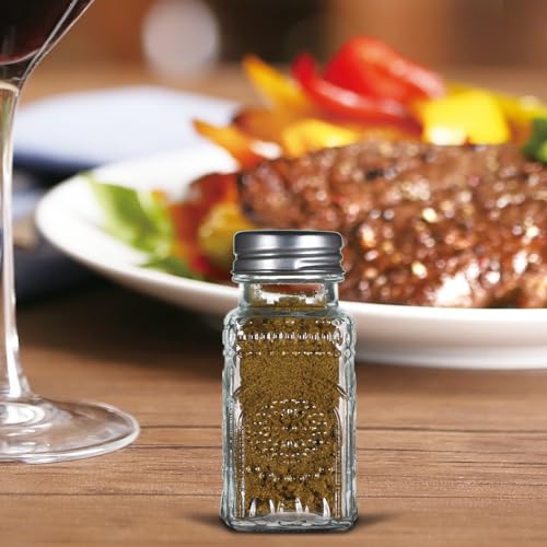 2 Pack Glass Salt and Pepper Shakers with 304 Stainless Steel Lid, Vintage Spice Shakers for Dining Room Table, Kitchen, Restaurant (Sunflower Style)