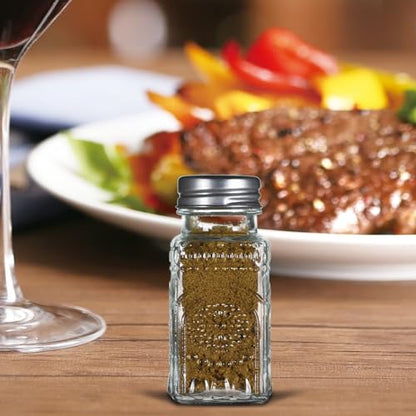 2 Pack Glass Salt and Pepper Shakers with 304 Stainless Steel Lid, Vintage Spice Shakers for Dining Room Table, Kitchen, Restaurant (Sunflower Style)