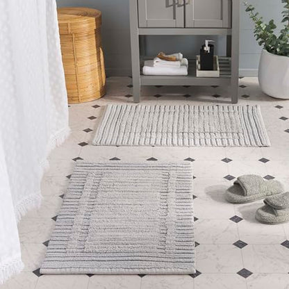 SAFAVIEH Plush Master Bath Greyson Collection - 2' x 3', Steel Grey, Handmade Cotton, Washable & Slip Resistant, Striped Design, Bathmat Set of 2 - color: Steel Grey