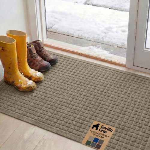 GORILLA GRIP® Ultra Absorbent Front Door Mat Outside Entrance, 47x35, Traps Dirt and Moisture, HydroABSORB Indoor Outdoor Doormat Holds Up to 6 Cups Water, Stain and Fade Resistant Welcome Mat, Beige - color: Beige, size: 47" X 35"