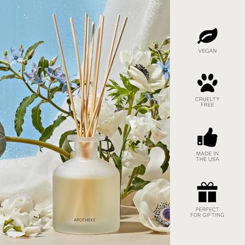 Apotheke Scented Reed Diffuser for Home, Canvas, 10 Reed Sticks | 10 Rattan Scent Sticks, Long-lasting Fragrance with Essential Oil Aromatherapy for Bedroom & Bathroom - 6.7 Fl Oz