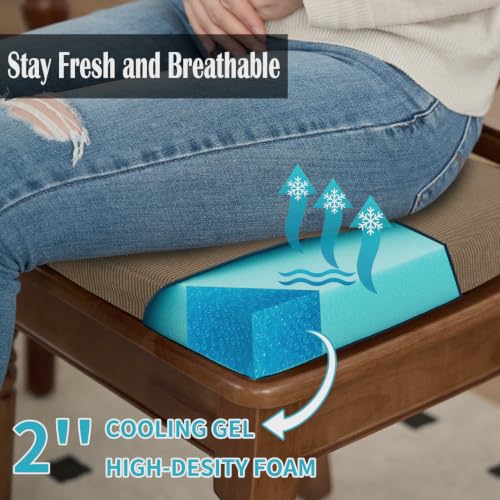 Dining Chair Cushions, Light Brown, 17"x16", Set of 4 | 2" Cooling Gel High-Density Foam, Chair Pads with Ties, Non-Slip Bottom, Removable Washable Cover, For Dining and Kitchen - color: Light Brown, size: 4 Count (Pack of 1)