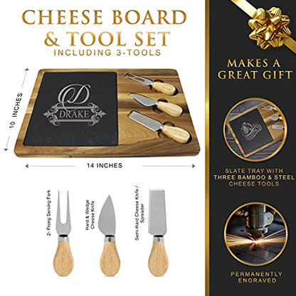 My Personal Memories Premium Personalized Acacia and Slate Cheese and Charcuterie Serving Board with Tools Included (Rectangle 10" x 14") - style: Rectangle 10" x 14"