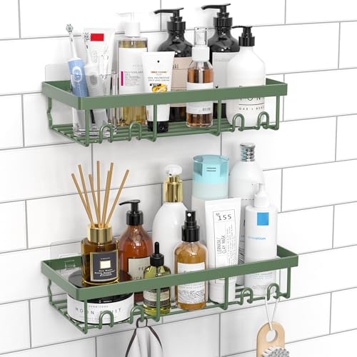 Moforoco Shower Caddy Shelf Organizer Rack, Self Adhesive Black Bathroom Shelves Basket, Home Farmhouse Wall Inside Organization and Storage Decor Rv Accessories, First Camper Apartment Essentials - color: Sage Green, size: Medium