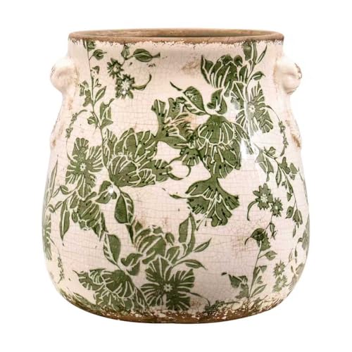 Ceramic Vases for Home Decor, Green Vintage Planter with Drainage, 6.7in | Decorative Pot Small Farmhouse Vase for Home Decor, Utensil Holder Indoor for Kitchen, Living Room, Dining Table - color: Green