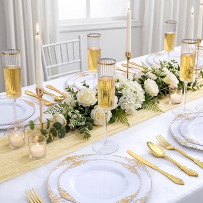 36PCS Plastic Champagne Flutes Ribbed for Weddings & Parties | Gold trim Champagne Glasses, 6 oz, Elegant Sparkling Wine Stemware, Disposable yet Sturdy, for Toasting at Anniversaries