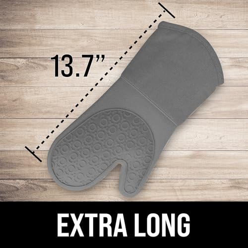 BPA-Free Soft Silicone Oven Mitts - Ultra Heat Resistant Oven Mitts with Thick Cotton Liner - Long Slip Resistant Pot Holders, Flexible Oven Gloves - Gray 13.7" - color: Gray, size: 2-Piece 13.7" Oven Mitts