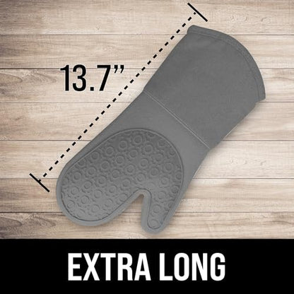 BPA-Free Soft Silicone Oven Mitts - Ultra Heat Resistant Oven Mitts with Thick Cotton Liner - Long Slip Resistant Pot Holders, Flexible Oven Gloves - Gray 13.7" - color: Gray, size: 2-Piece 13.7" Oven Mitts