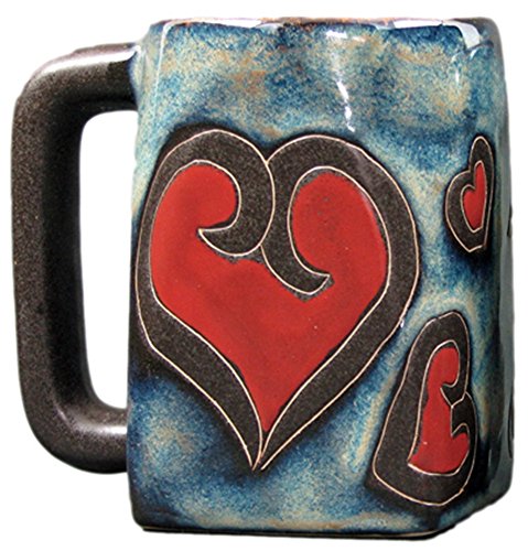 One (1) MARA STONEWARE COLLECTION - 12 Ounce Coffee Cup Collectible Square Bottom Mug - Hearts Valentine Design