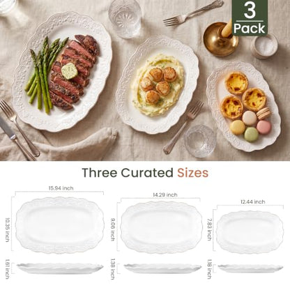 Kassel Ceramic Serving Platter Set | 16”/14”/12” Oval Serving Trays for Entertaining at Parties and Weddings | Oven Safe Extra Large Serving Trays for Tacos, Steak, and Cake - size: Large Oval {16”/14”/12”}