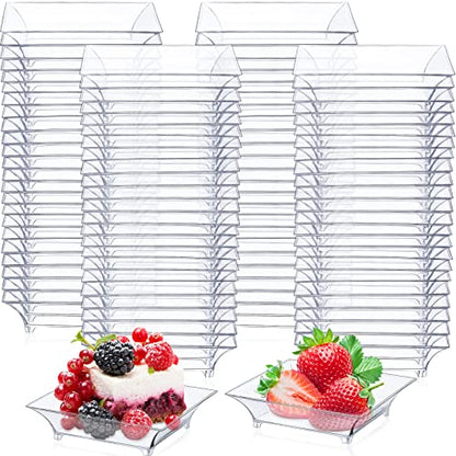 300 Pcs Mini Clear Dessert Plates 1oz Disposable Appetizer Trays Bulk Small Square Plastic Dish for Party Birthday Wedding Tasting Serving Cake Salad Ice Cream Fruit Sauce Snack, 2.4 Inch - style: Clear