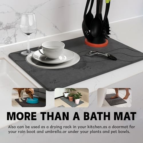 Stone Bath Mat-Diatomaceous Earth Bath Mat Fast-Drying Stone Drying Mat Super Absorbent Diatomite Mats for Bathroom, Dish Drying, Bathtub,Grey Wave,2 Pack - color: Grey Wave-24*16-2 Pack