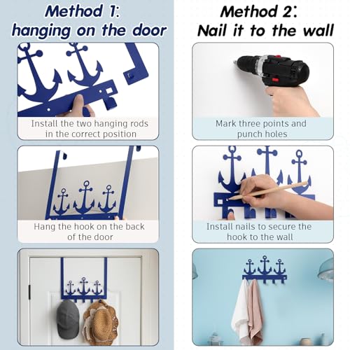 Reallnaive Anchor Over The Door Hooks Christmas Nautical Coastal Navy Blue Bathroom Decor Wall Mount Hanger Rack Holder for Towel, Hat, Coat, Cloth, Keychain, Bag, Beach Lake House Decor - style: Anchor