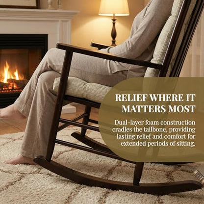 baibu Patented Dual-Layer Rocking Chair Cushion Set, 19.5 x 19.5 in, Beige | Two-piece memory foam seat and back cushion set with secure ties and a non-slip bottom for indoor rocking chairs. - color: Beige