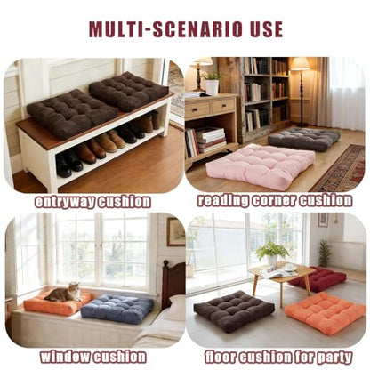 Set of 2 Floor Cushion for Adult Tufted Square Seat Cushions for Tatami Living Room Dorm 18.8 x 18.8 Inch Burgundy Meditation Floor Pillows