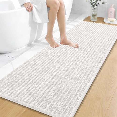 OLANLY Bathroom Runner Rugs 59x24, Thick Soft Absorbent Chenille Bath Rugs | Ivory, Quick-Drying Rubber Backing, Long Shaggy Bath Mat, Machine Washable for Floor, Tub and Shower, Home Decor Accessories - color: Ivory, size: 59" x 24"