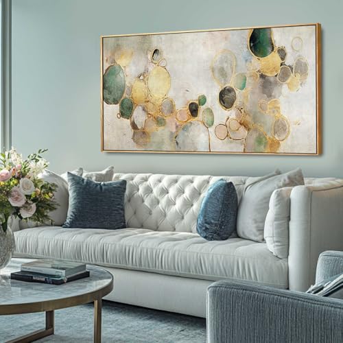 Gold Circle Modern Artwork Framed Abstract Wall Art Green Canvas Decor 24"x48" Wall Decorations for Bedroom Living Room Kitchen - color: Green, size: 48"L x 24"W