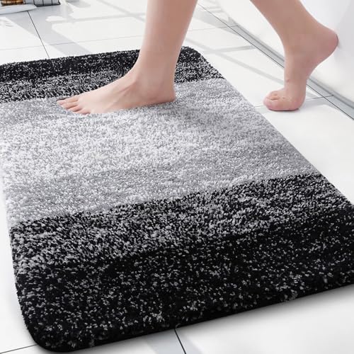 Arotive Microfiber Bathroom Rugs, Shaggy Soft Absorbent Bath Rug, 24x16 | Black, Rubber Backing Thick Plush Machine Washable Dry Bath Mats for Bathroom, Tub and Shower, Rectangular - color: Black, size: 24" X 16"
