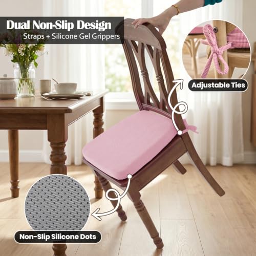 Dining Chair Cushions, Pink, 17"x16", Set of 6 | 2'' Thick Cooling Gel High-Density Foam, Ties and Non-Slip Bottom, Removable Washable Cover, For Dining and Kitchen - color: Pink, size: 6 Count (Pack of 1)