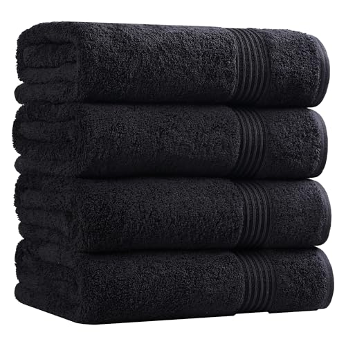 Superior Egyptian Cotton 4-Piece Bath Towel Set for Shower, Bath, Spa, Resort, Hotel, Soft Body Towels, Airbnb Essentials, Apartment, Dorm, Quick Dry, Absorbent, Bathroom Basics, Black - color: Black, size: Bath Towel (4-Pack)