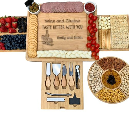 Thanksgiving Charcuterie Board Set – Custom Bamboo Cheese Platter with Knives & Round Tray – Perfect Wedding, Birthday & Housewarming Gift - color: Design #42
