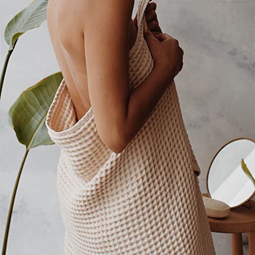 Waffle Bath Towel 100% Turkish Cotton - Large Bath Towel (34x67 Inches) Luxurious Spa Towel for Bath, Beach, or Pool Time (Beige) - color: Beige, size: Bath Sheet (1 Piece)
