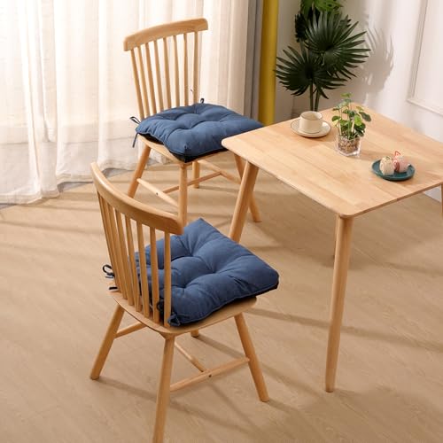 RACE LEAF Indoor Chair Cushions 4 Pack, Tufted Memory Foam Dining Room Chair Pads with Ties and Non-Slip Backing, Kitchen Seat Cushions 15.5" X 15.5" Navy - color: Navy