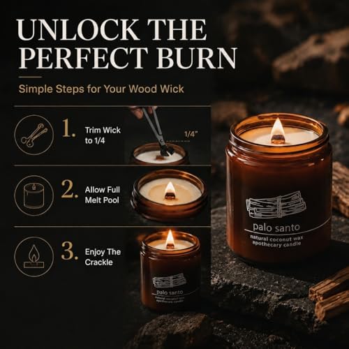 Hemlock Park Palo Santo Apothecary Crackling Wood Wick Candle | 8 oz | Coconut Apricot Wax | Crackling Wood Wick | Botanical Fragrance | Made in USA - size: Standard 8 oz