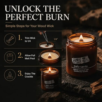 Hemlock Park Palo Santo Apothecary Crackling Wood Wick Candle | 8 oz | Coconut Apricot Wax | Crackling Wood Wick | Botanical Fragrance | Made in USA - size: Standard 8 oz