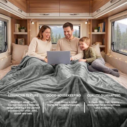 MOONLIGHT20015 Fleece Blanket Throw Blanket - Light Grey Super Soft Blankets for Sofa, Couch, Bed, Camping, Travel - 400 GSM Microfiber Cozy & Fluffy Blanket, 50 x 60 Inches (Throw/Travel) - color: Light Grey, size: Throw