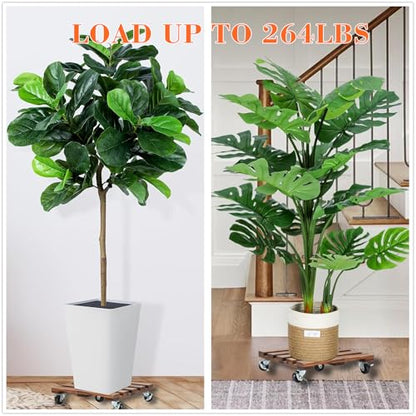 2 Pack Plant Stand with Wheels, 14" Rolling Plant Stand 264 LBS Heavy Duty Wooden Square Plant Caddy with Metal 360° Lockable Caster Wheels for Outdoor Indoor Large Plant Pots, Flower Pot, Patio - size: 14"- 2pack
