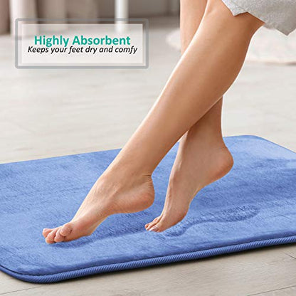 Clara Clark Bathroom Rugs, Ultra Soft Plush Bath Mat for Bathroom, Non-Slip, Velvet Memory Foam Bath Rugs, 20 x 32, Solid Calm Blue