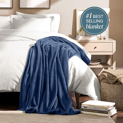 Bare Home Fleece Blanket Luxury Microplush (Full/Queen, Dark Blue) | Ultra-Soft Lightweight Blanket for Bed, Sofa, and Couch, Cozy & Warm Blanket - color: 06 - Dark Blue, size: Full/Queen