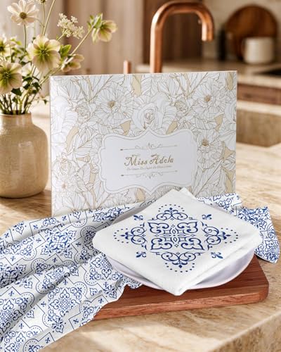 Flour Sack Kitchen Towels Set of 2, 18x26 Inch, Geometric Line | 150GSM Cotton, Lint-Free, Quick Dry, Hanging Loop, Lightweight Tea Towels, French Home Decor, Chinoiserie, Housewarming Gift - color: Geometric Line