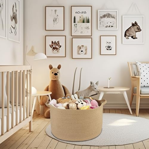 XUANGUO Extra Large Jute Rope Round Storage Basket 22" x 12" | Woven basket for blankets, toys, towels, laundry, nursery, living room and pet toy storage. - color: jute