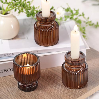 6 Pcs Amber Candlestick Holders - Glass Taper Candle Holders Tealight Votive Candle Holders for Table Centerpieces, Wedding, Dinner Party, Home, Gifts - color: Amber, size: 6Pcs