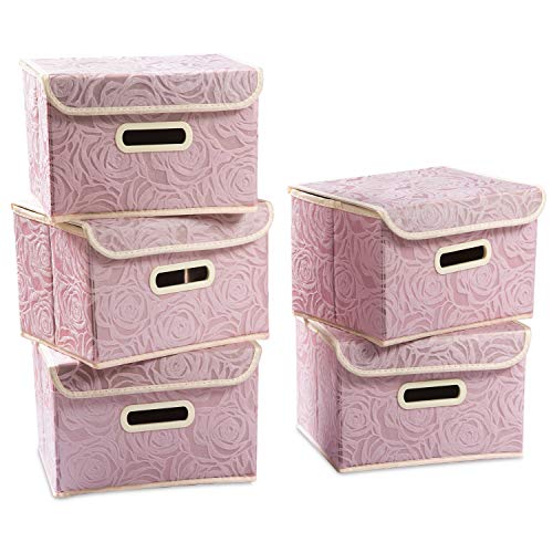 Foldable Storage Boxes with Lids [5-Pack] Fabric Decorative Storage Bins Cubes Organizer Containers Baskets with Cover Handles Divider for Bedroom Closet Living Room Pink 9.8x7.9x6.7 Inch - color: Pink, size: Small(5-Pack)