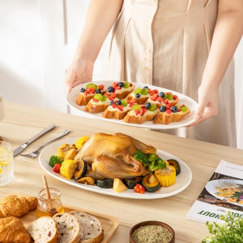 vancasso Ceramic Serving Platters Set of 3, Oval 16/14.7/13.5 Inch Porcelain Serving Dishes for Entertaining, Microwave Safe Serving Trays for Food, Turkey, Cheese, White - color: White