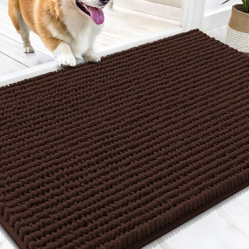 OLANLY Dog Door Mat for Muddy Paws 30x20, Extra Absorbent Chenille Mud Mat | Brown, Absorbs Moisture and Dirt, Non-Slip Machine Washable Doormat, Quick-Drying Indoor Entryway Floor Mat for Dogs - color: Brown, size: 30" X 20"