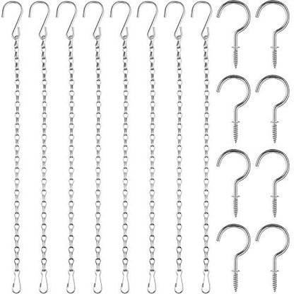 Hotop 8 Pcs Metal Hanging Chains with Ceiling Hooks, Garden Plant Hangers for Hanging Bird Feeders, Billboards, Chalkboards, Basket, Planters, Lanterns, Wind Chimes, Chain Hook DIY(16.38 Inch,Silver) - color: Silver, size: 16.38 Inch