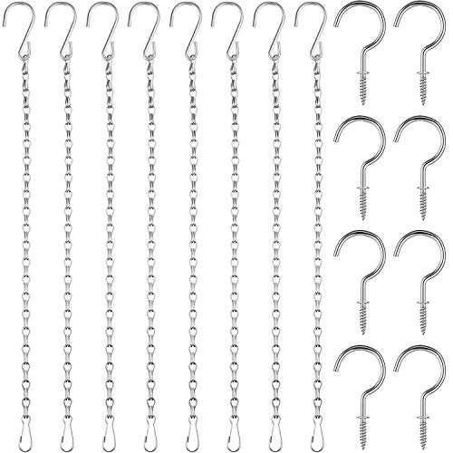 Hotop 8 Pcs Metal Hanging Chains with Ceiling Hooks, Garden Plant Hangers for Hanging Bird Feeders, Billboards, Chalkboards, Basket, Planters, Lanterns, Wind Chimes, Chain Hook DIY(16.38 Inch,Silver) - color: Silver, size: 16.38 Inch