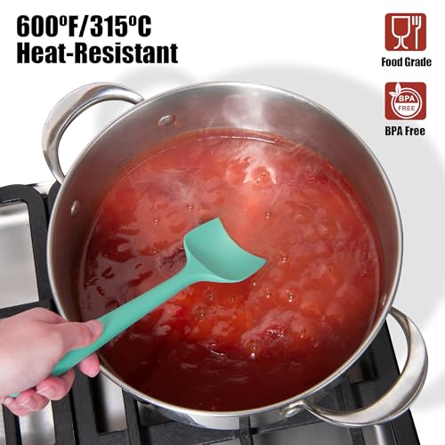 Doosu 600°F Heat Resistant Kitchen Tong for Cooking with Non-Scratch Silicone Tips (9in, Navy Blue) & 3-Piece Silicone Spatula Set Food Grade Baking Supplies Cooking Tools (Black+Lake Blue+Aqua)